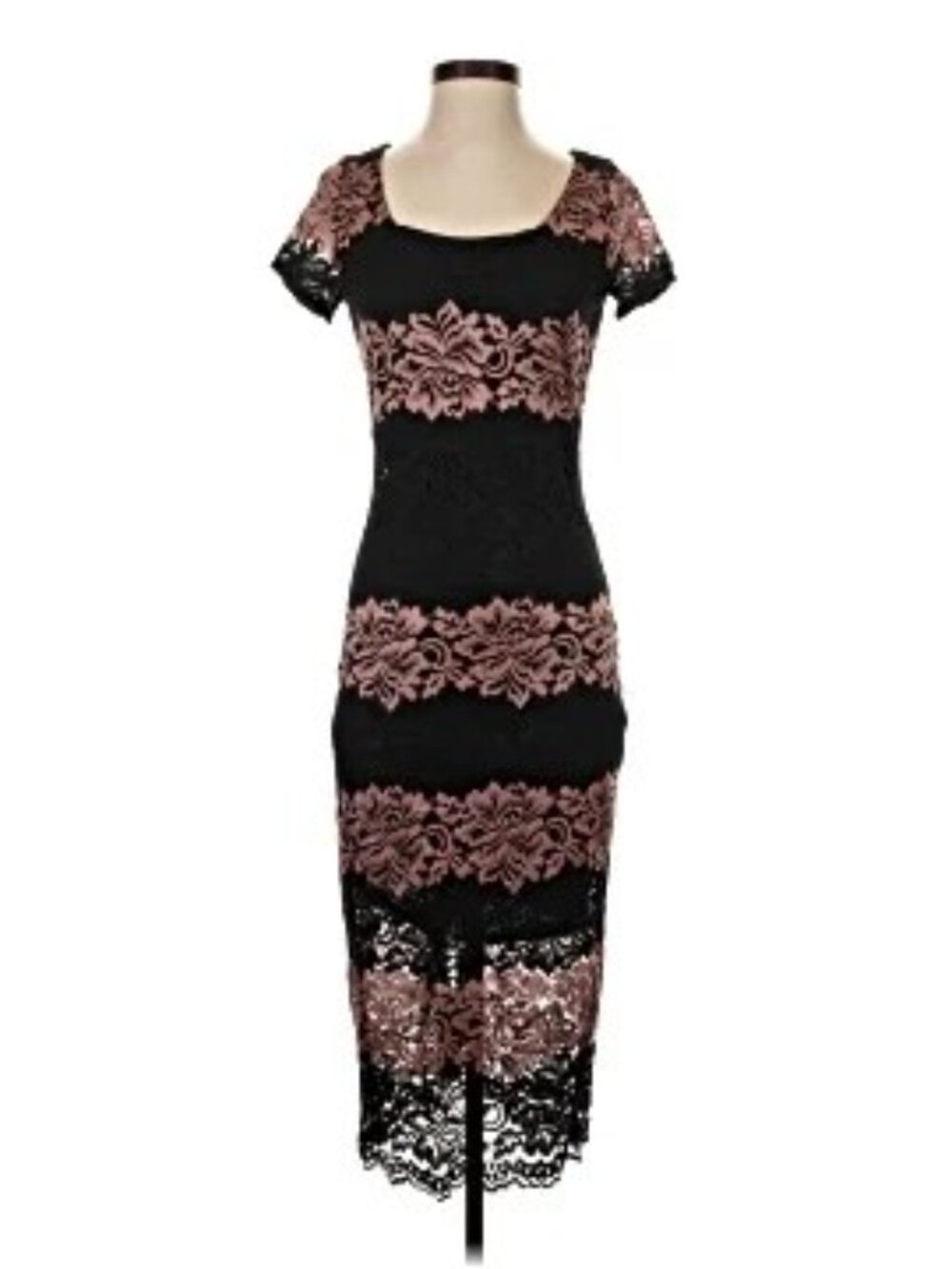 Eva Mendes Black & pink lace bodycon dress, size 4